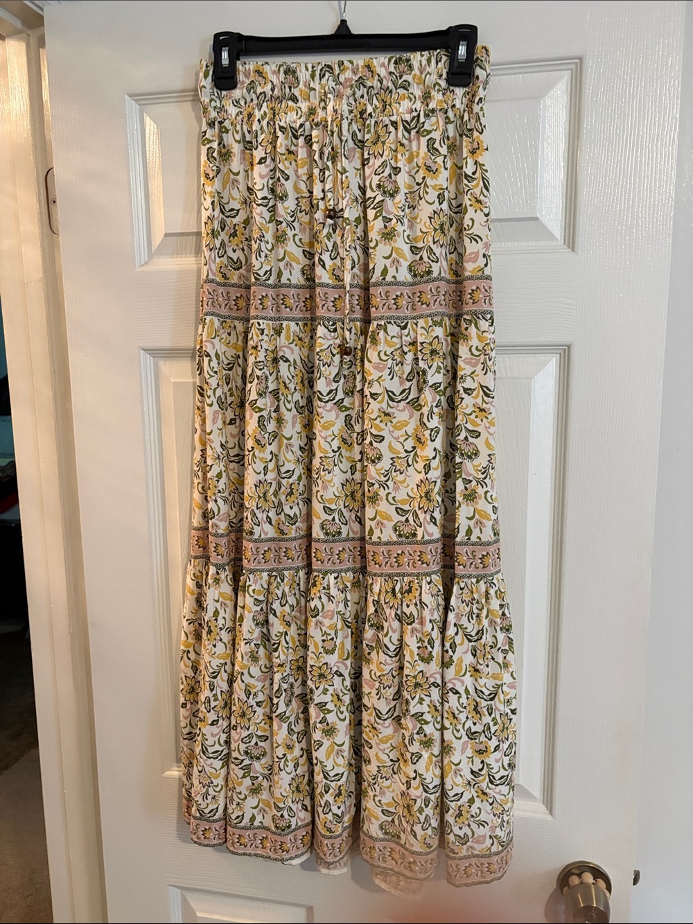 Japna Yellow & Green Floral Tiered Maxi Skirt